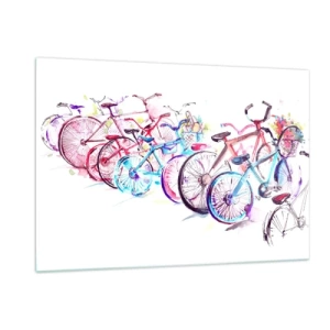 Obraz na szkle - Kolorowe rowery w stylu akwarelowym - 120x80cm - Zjazd klubu Antymoto - Nowoczesna dekoracja ścienna do salonu, kuchni i sypialni ARTTOR