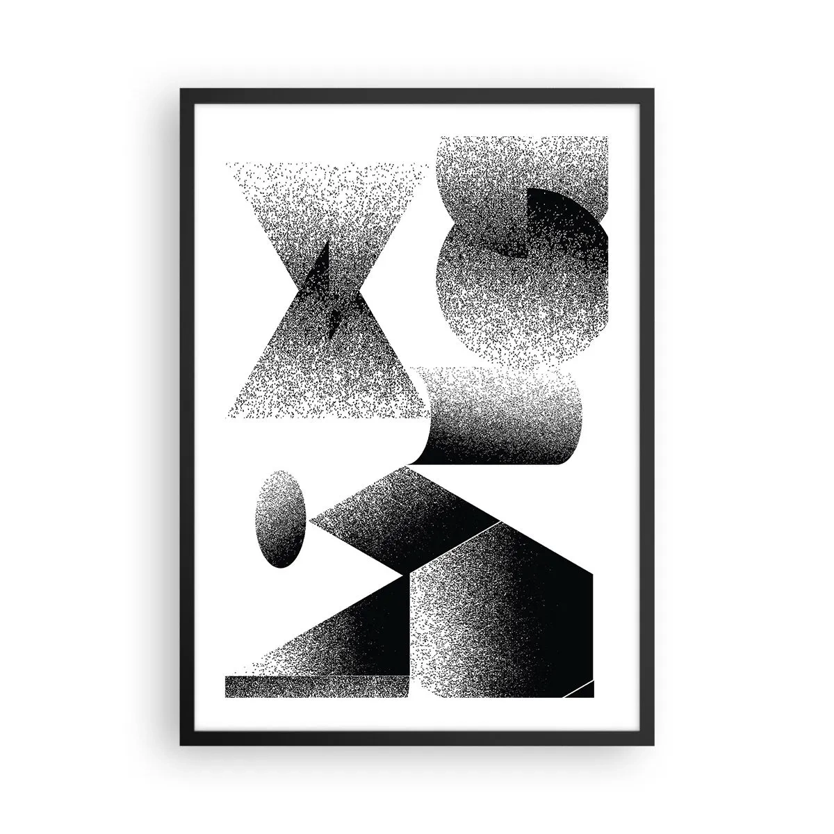 Plakat w czarnej ramie - Abstrakcyjna kompozycja geometrycznych kształtów w czerni i bieli - 50x70cm - Kąty i owale - Nowoczesna dekoracja ścienna do salonu i sypialni ARTTOR