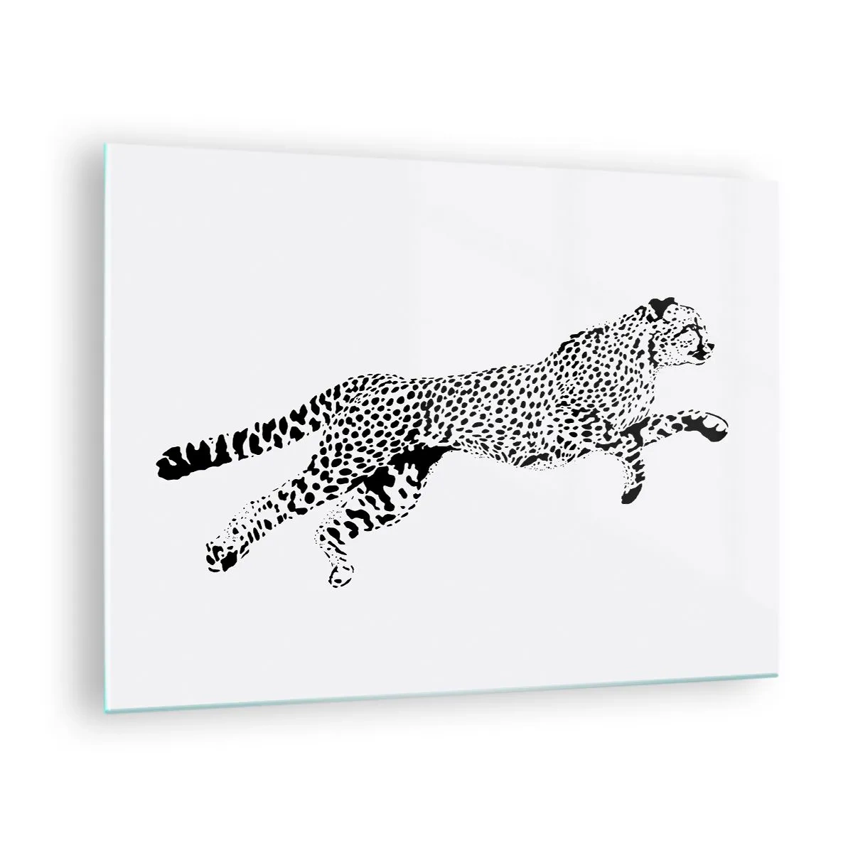 Obraz na szkle - Ilustracja przedstawiająca geparda w skoku - 70x50cm - Najszybszy na Ziemi - Nowoczesna dekoracja ścienna do salonu i sypialni ARTTOR