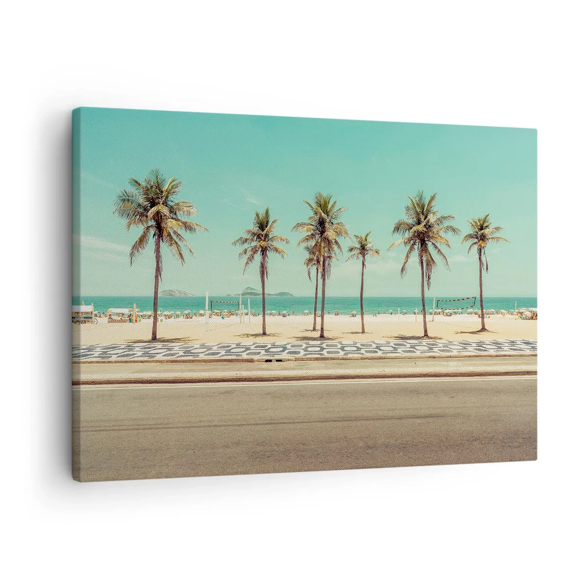 Obraz na płótnie - Palmy na plaży z widokiem na morze i błękitne niebo - 70x50cm - Na straży plaży - Nowoczesna dekoracja ścienna do salonu i sypialni ARTTOR