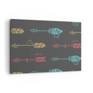 Obraz na płótnie - Stylizowany wzór strzał w pastelowych kolorach na ciemnym tle - 100x70cm - W ordynku - Nowoczesna dekoracja ścienna do salonu, kuchni i sypialni ARTTOR