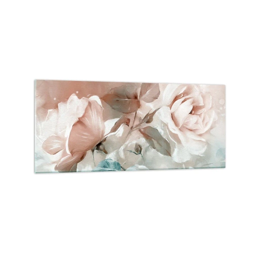 Obraz na szkle - Delikatne róże w pastelowych odcieniach na jasnym tle - 120x50cm - Duch romantyzmu - Nowoczesna dekoracja ścienna do salonu i sypialni ARTTOR