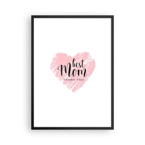 Plakat w czarnej ramie - Różowe serce z tekstem na białym tle w minimalistycznym stylu - 50x70cm - Zawsze odpowiedni moment - Nowoczesna dekoracja ścienna do salonu i sypialni ARTTOR