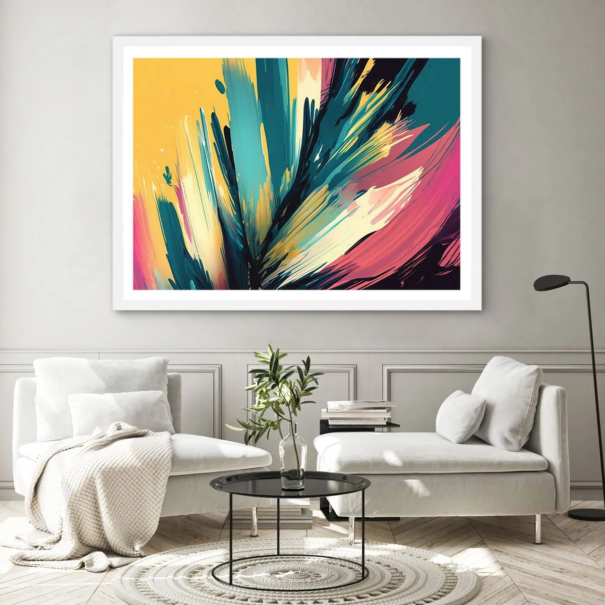 Plakat w białej ramie - Kompozycja – eksplozja radości - 70x50 cm