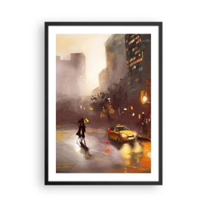 Plakat w czarnej ramie - Akwarelowy obraz nocnego miasta w świetle latarni - 50x70cm - W światłach Nowego Jorku - Nowoczesna dekoracja ścienna do salonu i sypialni ARTTOR