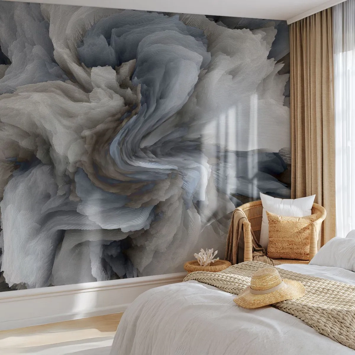 Fototapeta Premium Canvas - Kamień i kwiat - 3D, Trójwymiarowy, Sztuka - 200x140 cm