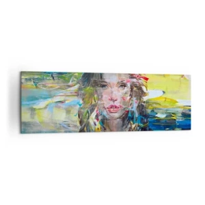 Obraz na płótnie - Abstrakcyjny portret kobiety w intensywnych kolorach - 160x50cm - Za powietrza zasłoną - Nowoczesna dekoracja ścienna do salonu i sypialni ARTTOR
