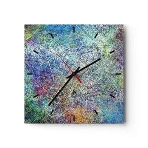Zegar ścienny - Abstrakcyjna kompozycja z wielokolorowymi liniami i teksturami - 30x30cm - To nie takie proste - Nowoczesna dekoracja ścienna do salonu i sypialni ARTTOR