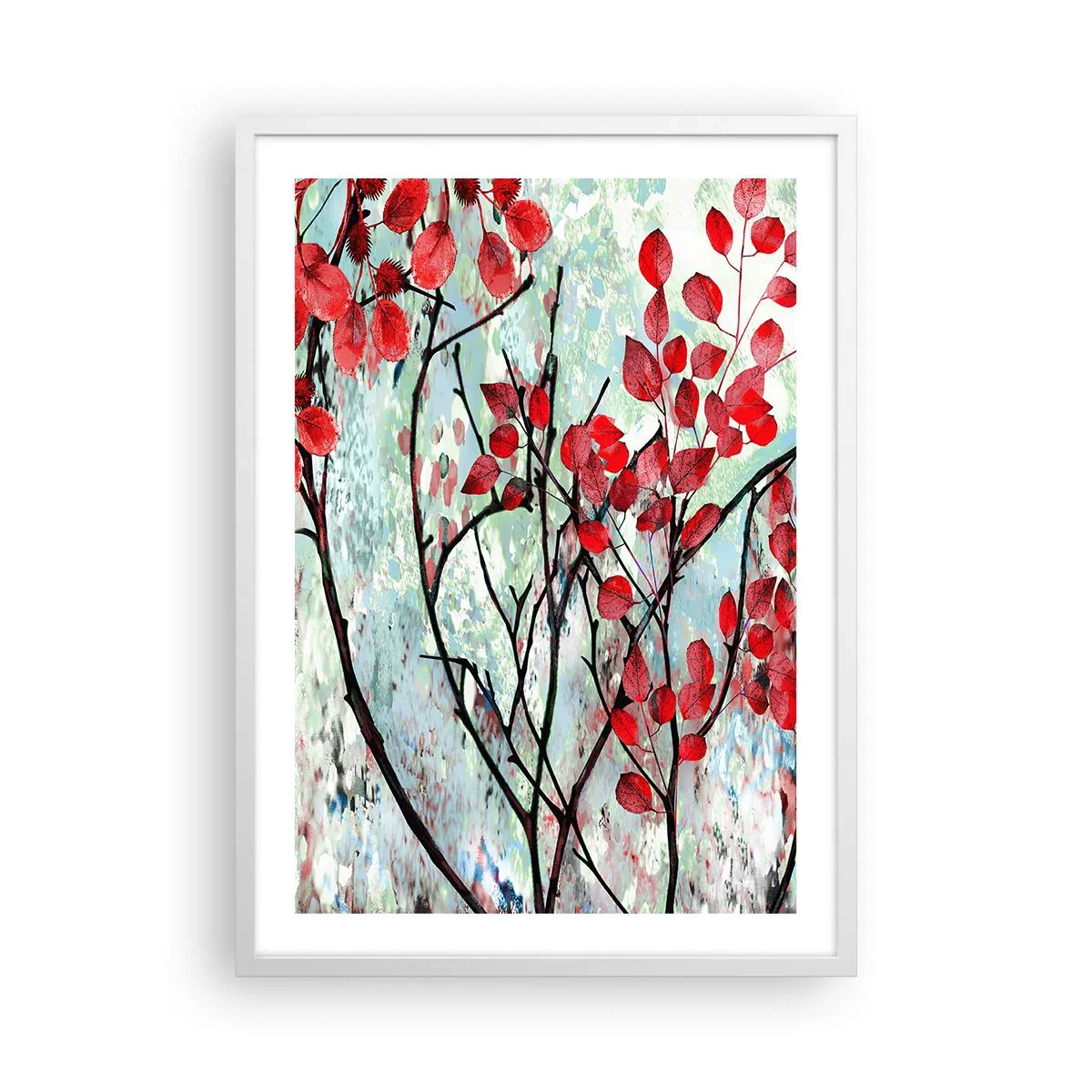 Plakat w białej ramie - Drzewo w szkarłacie - 50x70 cm