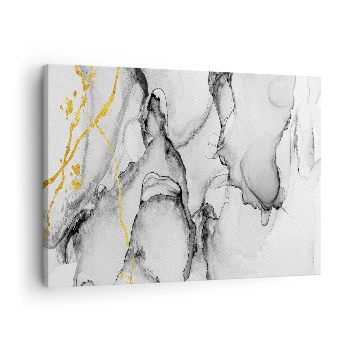 Obraz na płótnie - Abstrakcyjne czarno-białe wzory z dodatkiem złotych akcentów - 70x50cm - Kompozycja z motywem złota - Nowoczesna dekoracja ścienna do salonu i sypialni ARTTOR