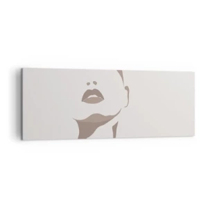 Obraz na płótnie - Minimalistyczny kontur kobiecej twarzy w delikatnych beżach - 140x50cm - Stworzona ze światła i cienia - Nowoczesna dekoracja ścienna do salonu i sypialni ARTTOR