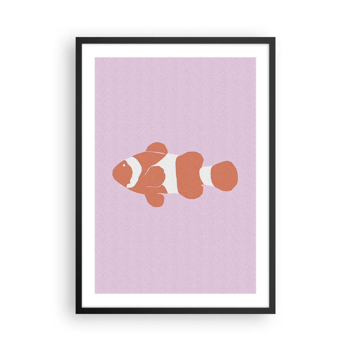 Plakat w czarnej ramie - Pomarańczowy błazenek na fioletowym tle - 50x70cm - W koralu jej do twarzy i do ogona - Nowoczesna dekoracja ścienna do salonu i sypialni ARTTOR