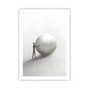 Plakat - Minimalistyczna postać z wielką kulą na neutralnym tle - 50x70cm - Gra życia - Nowoczesna dekoracja ścienna do salonu, kuchni i sypialni ARTTOR