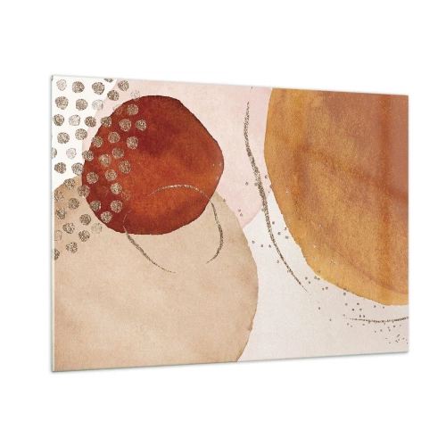 Obraz na szkle - Abstrakcyjne okręgi w odcieniach beżu, miedzi i złota - 100x70cm - Krągłość i ruch - Nowoczesna dekoracja ścienna do salonu, kuchni i sypialni ARTTOR