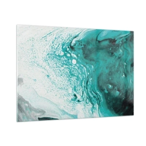 Obraz na szkle - Abstrakcyjny obraz w odcieniach bieli i turkusu - 100x70cm - Rozpłynąć się w bieli i turkusie - Nowoczesna dekoracja ścienna do salonu, kuchni i sypialni ARTTOR
