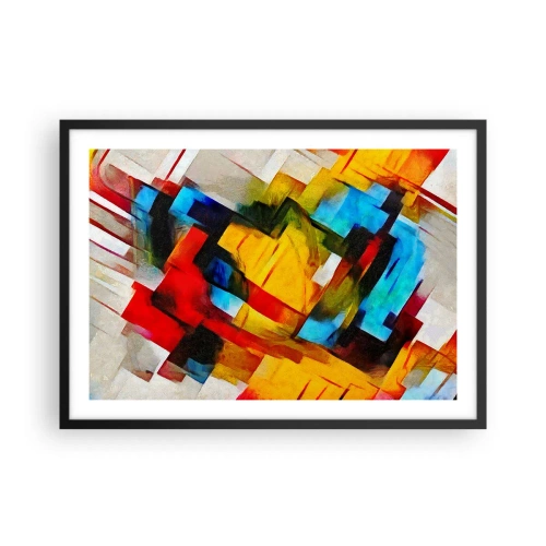Plakat w czarnej ramie - Abstrakcyjna kompozycja geometryczna w żywych kolorach - 70x50cm - Różnobarwny przekładaniec - Nowoczesna dekoracja ścienna do salonu i sypialni ARTTOR