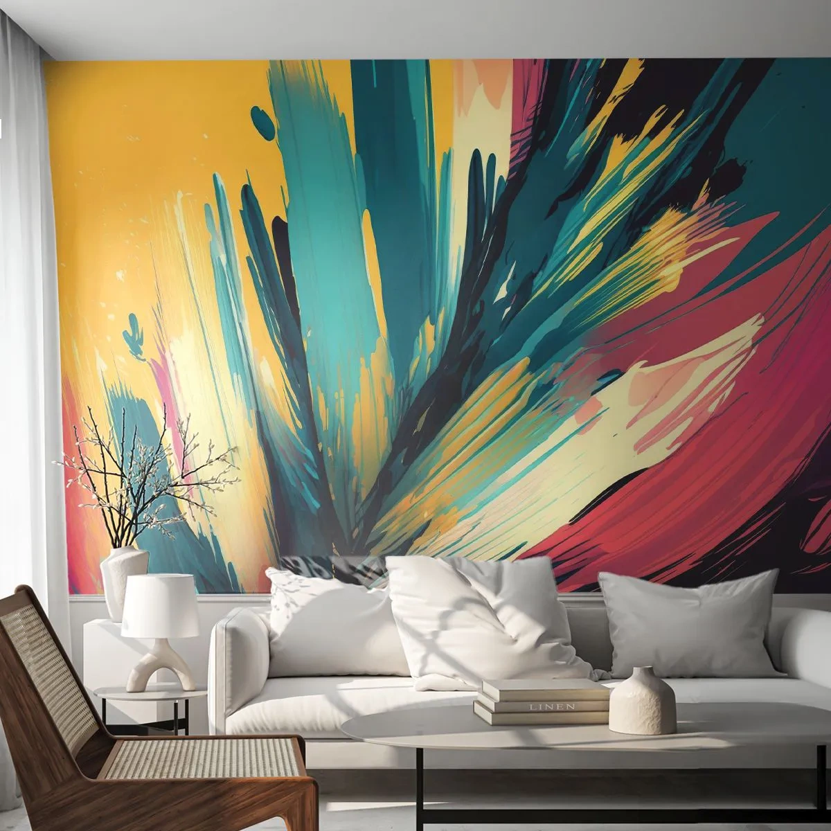 Fototapeta Premium Canvas - Abstrakcyjna kompozycja w intensywnych i kontrastowych barwach - 100x70cm - Kompozycja – eksplozja radości - Nowoczesna dekoracja ścienna do salonu i sypialni ARTTOR