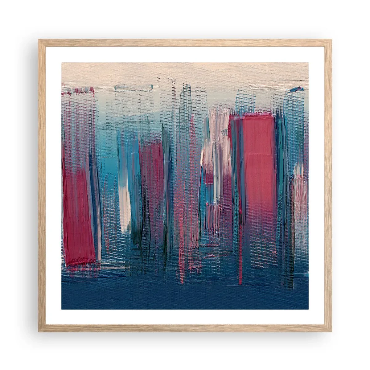 Plakat w ramie jasny dąb - Kompozycja wertykalna w błękicie i czerwieni - 60x60 cm