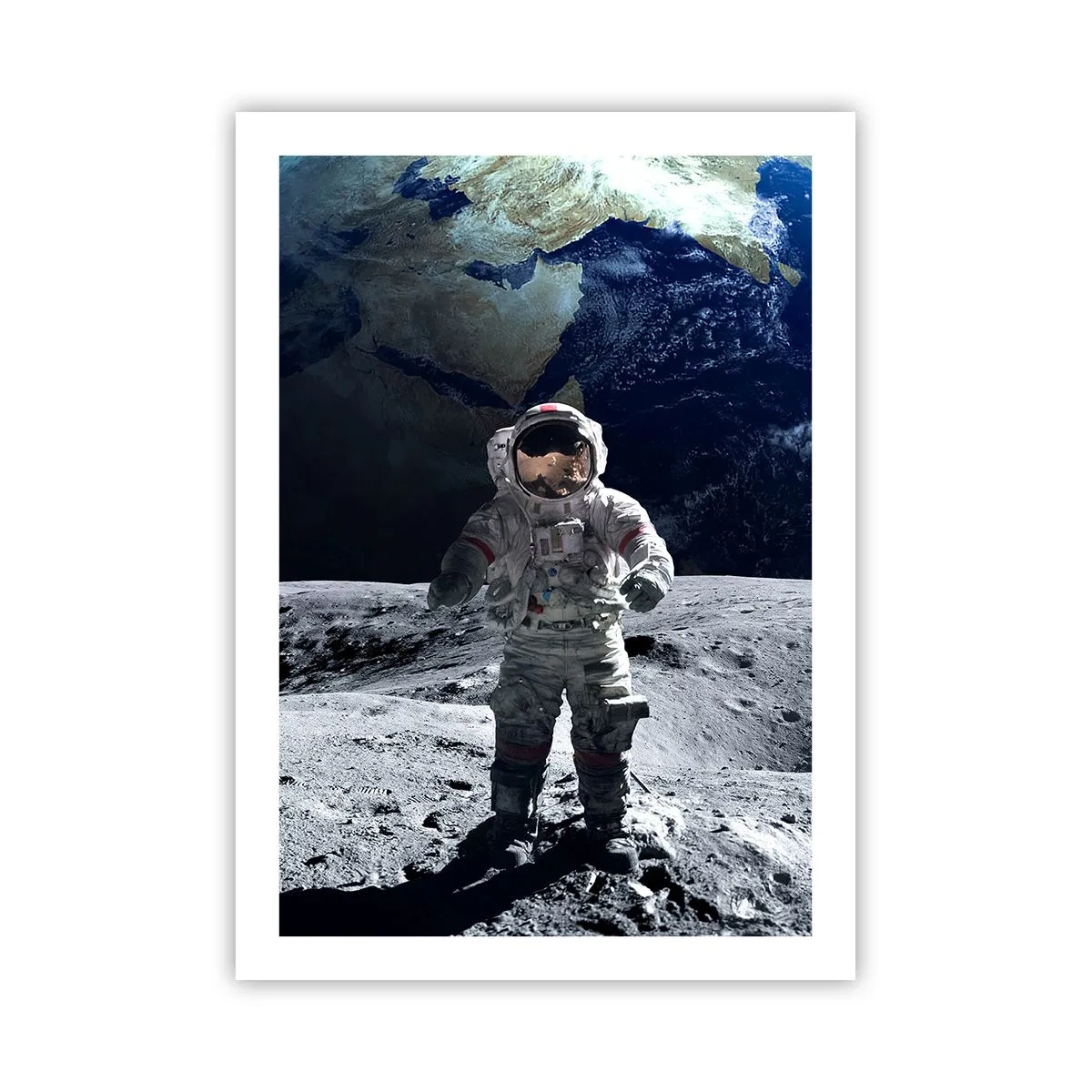 Plakat - Astronauta na powierzchni księżyca - 50x70cm - Pozdrowienia z Księżyca - Nowoczesna dekoracja ścienna do salonu, kuchni i sypialni ARTTOR