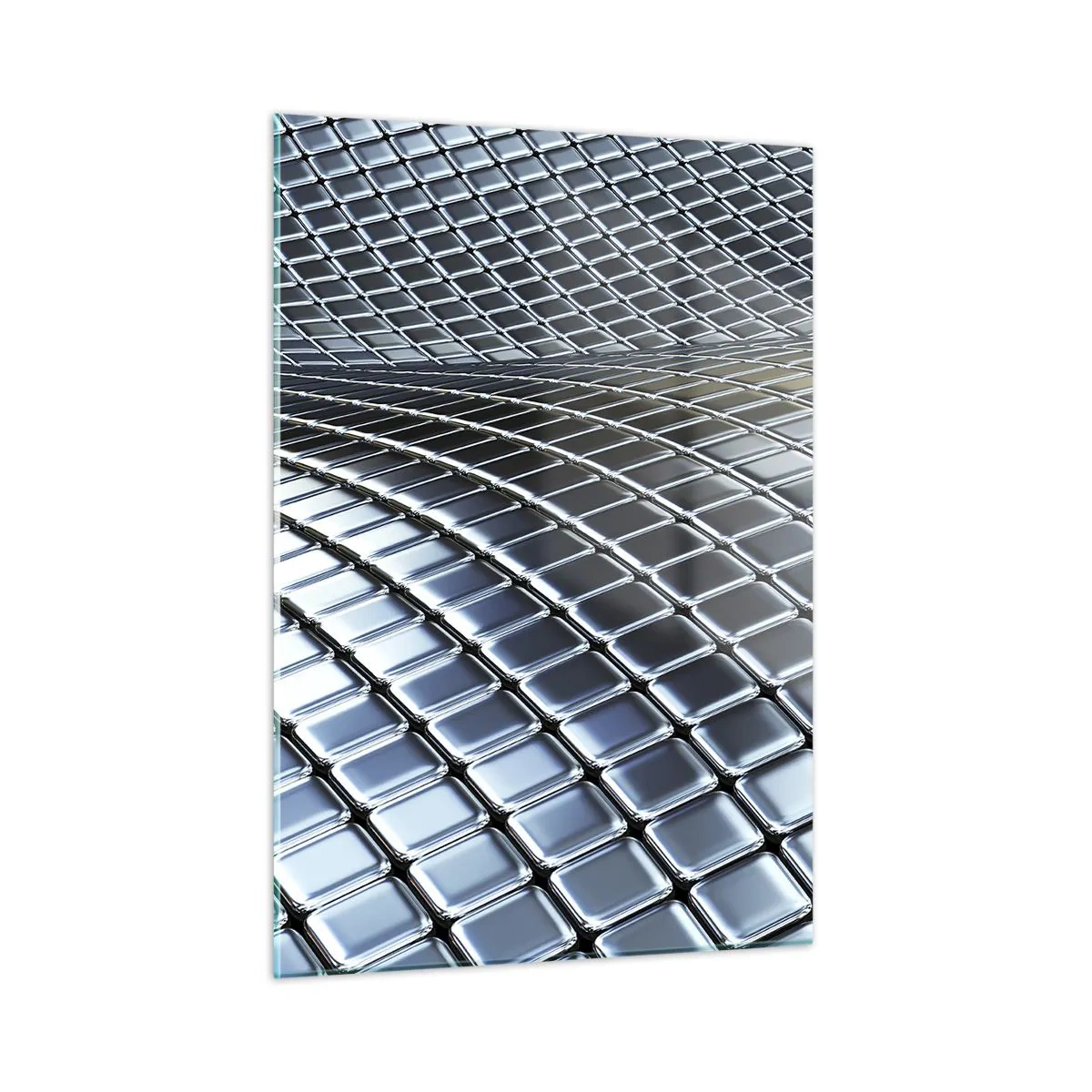 Obraz na szkle - Abstrakcyjna powierzchnia z lśniącymi metalowymi kwadratami - 50x70cm - Metaliczna srebrna fala - Nowoczesna dekoracja ścienna do salonu, kuchni i sypialni ARTTOR