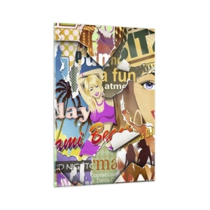 Obraz na szkle - Kolorowy kolaż z elementami retro i pop-art - 70x100cm - Wakacyjne retrospekcje - Nowoczesna dekoracja ścienna do salonu i sypialni ARTTOR