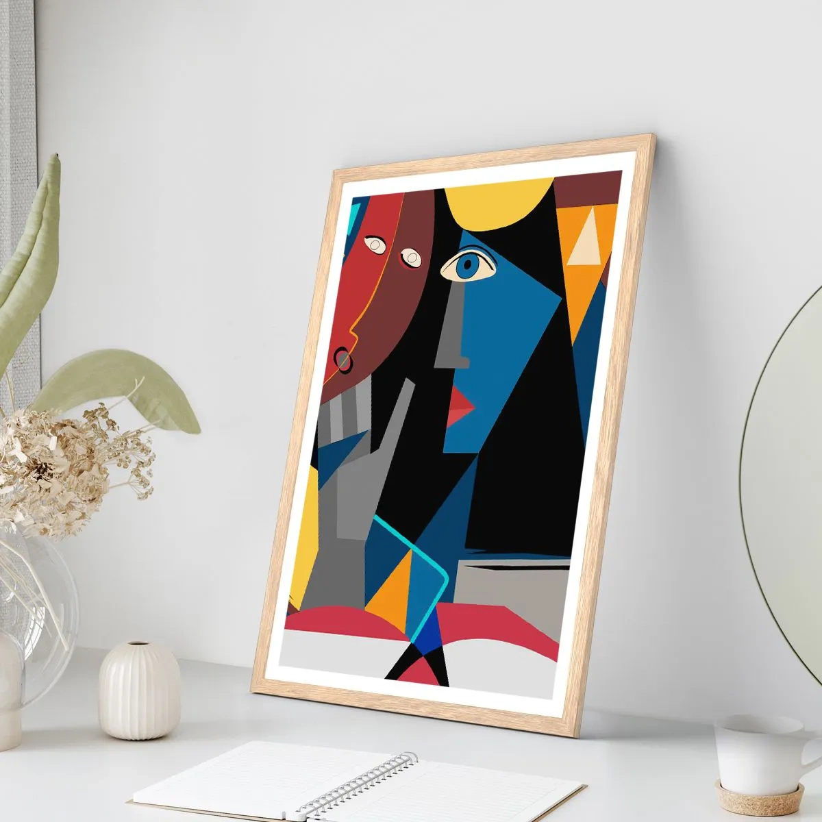 Plakat w ramie jasny dąb - Rozmowa kubistów - 70x100 cm