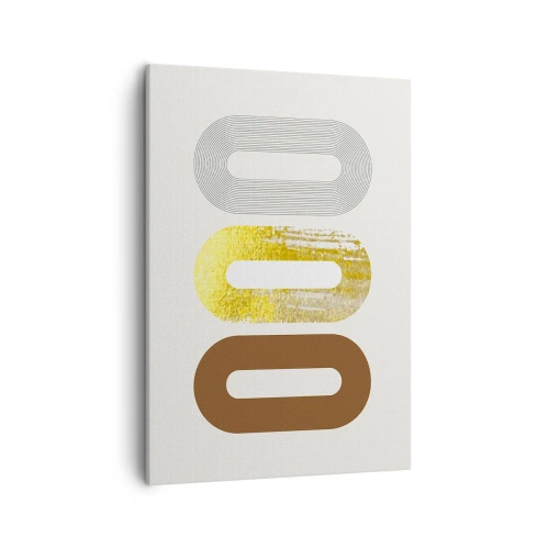 Obraz na płótnie - Abstrakcyjne formy geometryczne w odcieniach szarości, żółci i brązu - 50x70cm - Ooo! - Nowoczesna dekoracja ścienna do salonu, kuchni i sypialni ARTTOR