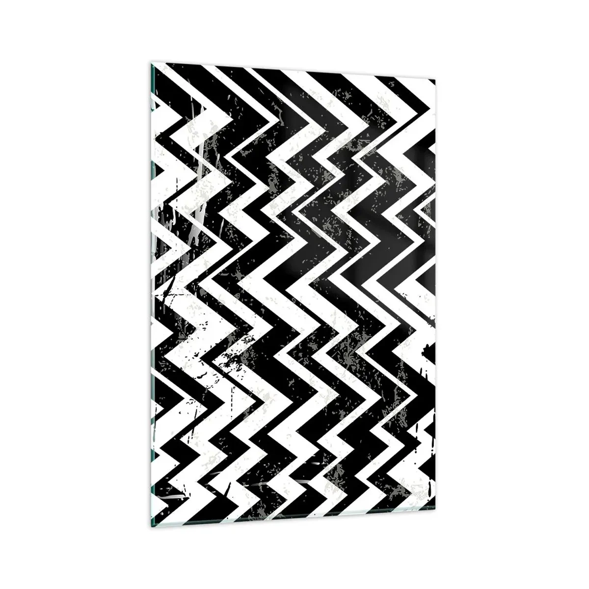 Obraz na szkle - Czarno-biały wzór w zygzaki z artystycznymi przetarciami - 80x120cm - Zyg-białe, zag-czarne - Nowoczesna dekoracja ścienna do salonu i sypialni ARTTOR