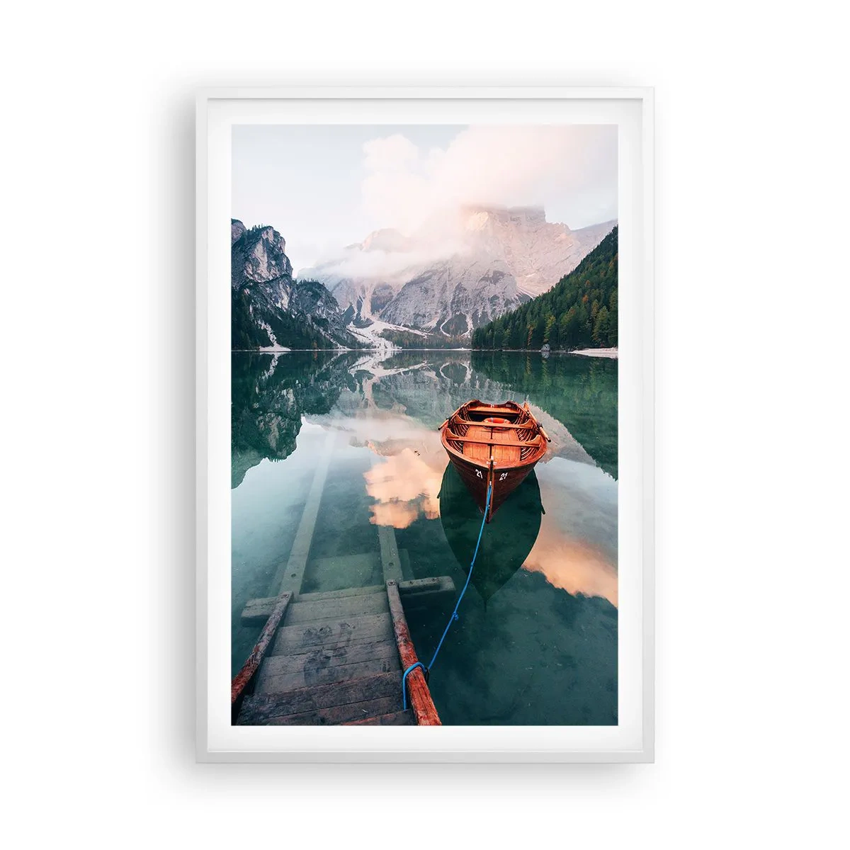 Plakat w białej ramie - Spokojny sen gór - 61x91 cm