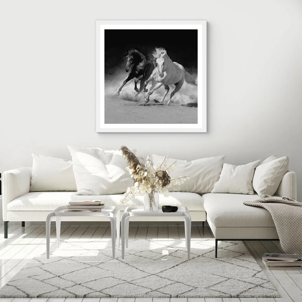 Plakat w białej ramie - Galop wolności - 40x40 cm