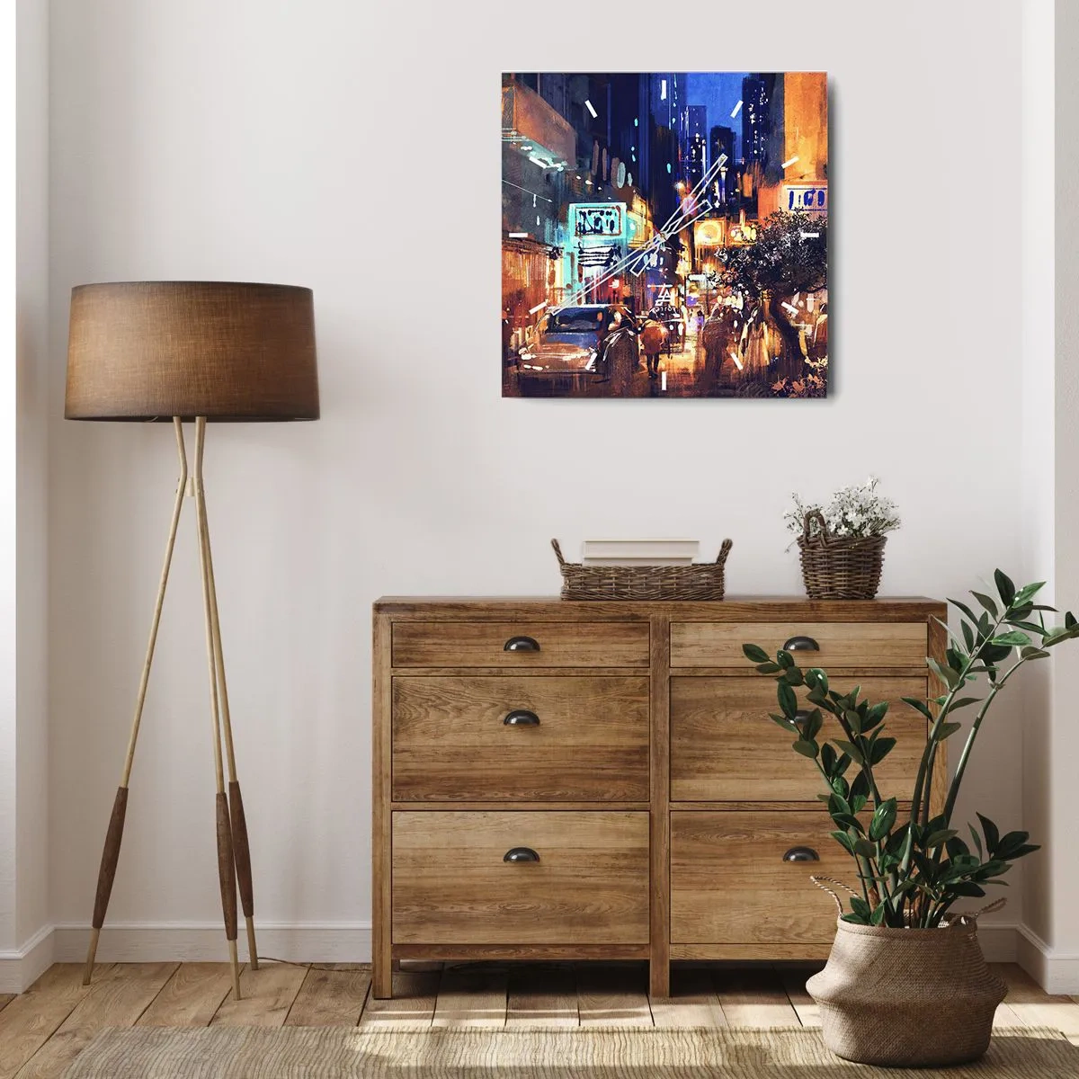 Zegar ścienny - Wieczorny miejski pejzaż w stylu impresjonistycznym - 30x30cm - A miasto nie śpi - Nowoczesna dekoracja ścienna do salonu i sypialni ARTTOR
