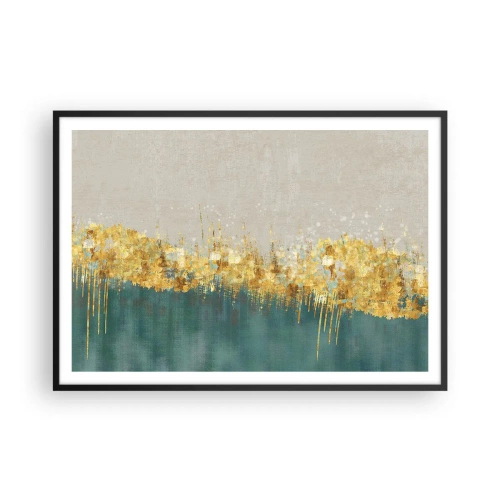 Plakat w czarnej ramie - Złote akcenty na zielono-beżowym tle - 100x70cm - Złota granica - Nowoczesna dekoracja ścienna do salonu i sypialni ARTTOR