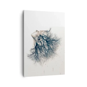 Obraz na płótnie - Twórcza sylwetka kobiety i drzew - 70x100cm - Zasłuchana w szept drzewa - Nowoczesna dekoracja ścienna do salonu i sypialni ARTTOR