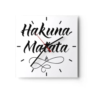 Zegar ścienny - Cytat Hakuna Matata w eleganckiej czcionce na białym tle - 30x30cm - Najlepsza rada - Nowoczesna dekoracja ścienna do salonu i sypialni ARTTOR