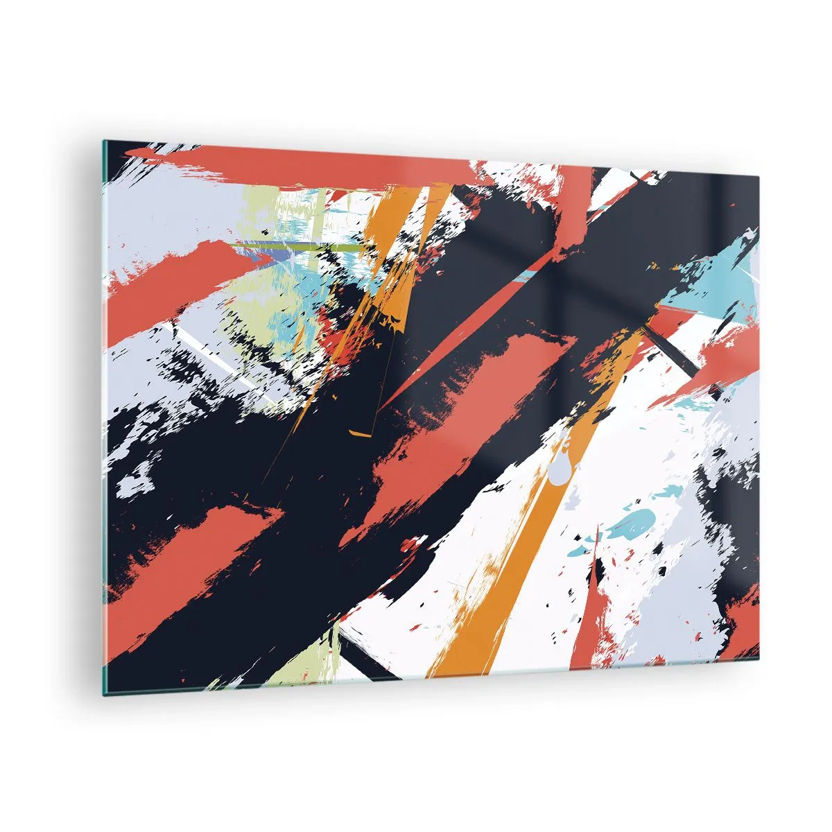 Obraz na szkle - Abstrakcyjne pociągnięcia pędzla w intensywnych barwach - 70x50cm - Kompozycja dynamiczna - Nowoczesna dekoracja ścienna do salonu i sypialni ARTTOR
