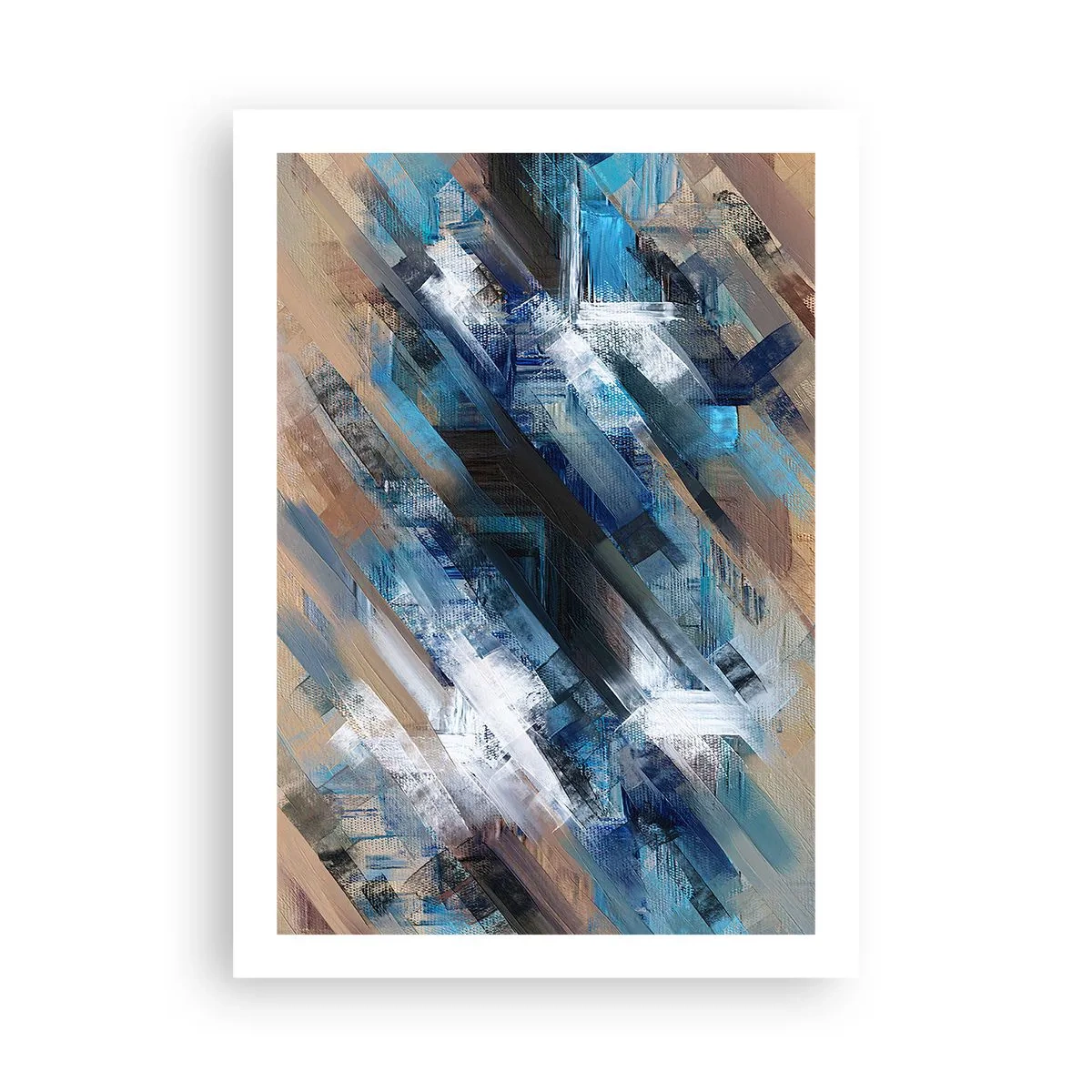 Plakat - Abstrakcyjna kompozycja z diagonalnymi liniami w odcieniach niebieskiego - 50x70cm - Po błękitnym skosie - Nowoczesna dekoracja ścienna do salonu, kuchni i sypialni ARTTOR