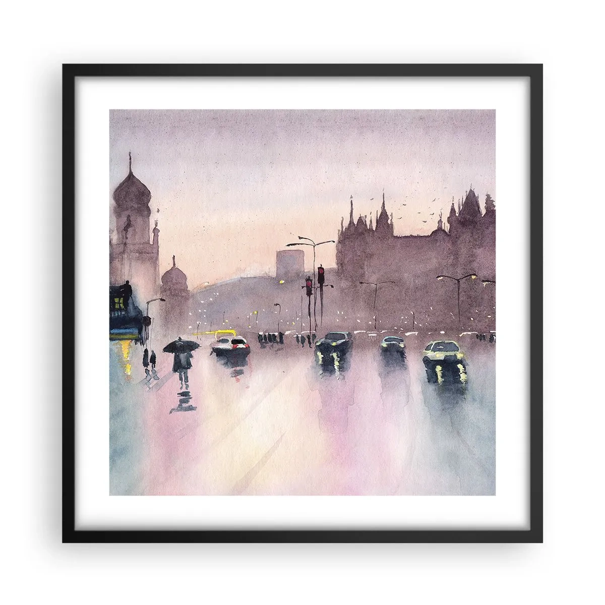 Plakat w czarnej ramie - W deszczowej mgiełce - 50x50 cm