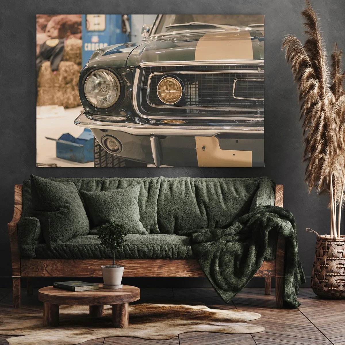 Obraz na płótnie - Kultowy samochód retro w klasycznym otoczeniu - 70x50cm - Spotkanie z legendą - Nowoczesna dekoracja ścienna do salonu i sypialni ARTTOR