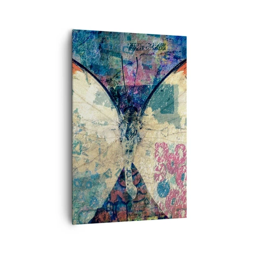Obraz na płótnie - Motyl w abstrakcyjnym artystycznym tle z kolorowymi detalami - 80x120cm - Subtelna kruchość - Nowoczesna dekoracja ścienna do salonu i sypialni ARTTOR