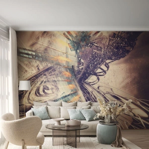 Fototapeta Premium Canvas - Dynamiczna abstrakcja w odcieniach beżu i fioletu - 100x70cm - W wielkim pędzie - Nowoczesna dekoracja ścienna do salonu i sypialni ARTTOR