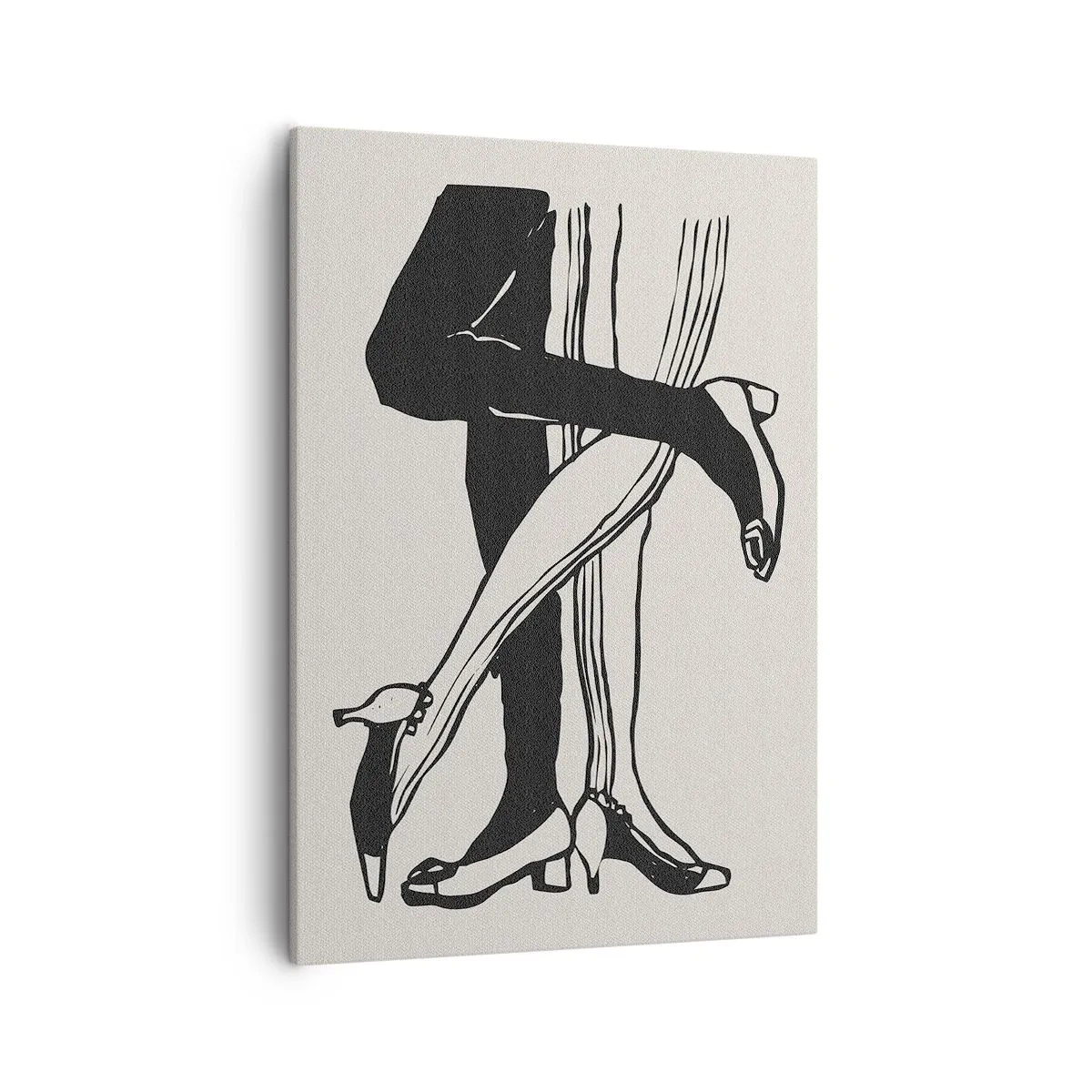 Obraz na płótnie - Minimalistyczna czarno-biała ilustracja splecionych nóg tańczącej pary - 50x70cm - Kobiecy atrybut - Nowoczesna dekoracja ścienna do salonu, kuchni i sypialni ARTTOR