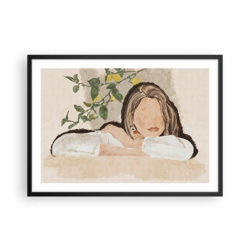 Plakat w czarnej ramie - Postać kobiety na tle cytrynowego drzewa - 70x50cm - Piękność południa - Nowoczesna dekoracja ścienna do salonu i sypialni ARTTOR
