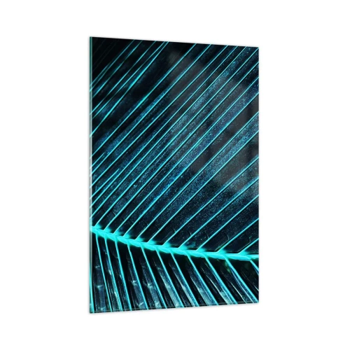 Obraz na szkle - Makrofotografia liścia w odcieniach turkusu i granatu - 80x120cm - Faktura zieleni - Nowoczesna dekoracja ścienna do salonu i sypialni ARTTOR