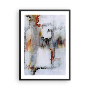 Plakat w czarnej ramie - Abstrakcyjna kompozycja z szarościami i czerwonymi akcentami - 50x70cm - Patykiem na wodzie - Nowoczesna dekoracja ścienna do salonu i sypialni ARTTOR