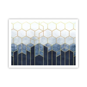 Plakat - Geometryczny wzór w odcieniach złota i granatu - 100x70cm - Kompozycja w synkopowym rytmie - Nowoczesna dekoracja ścienna do salonu i sypialni ARTTOR