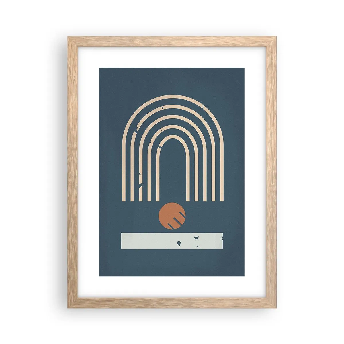 Plakat w ramie jasny dąb - Geometria na granacie - 30x40 cm