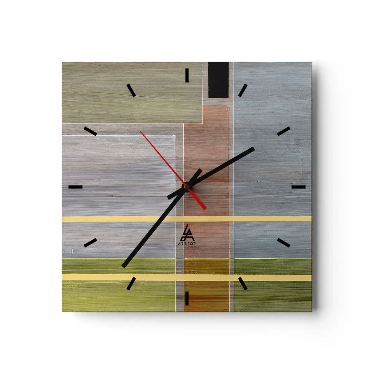 Zegar ścienny - Geometryczna kompozycja w pastelowych barwach z prostokątami - 30x30cm - Prosto i spokojnie - Nowoczesna dekoracja ścienna do salonu i sypialni ARTTOR
