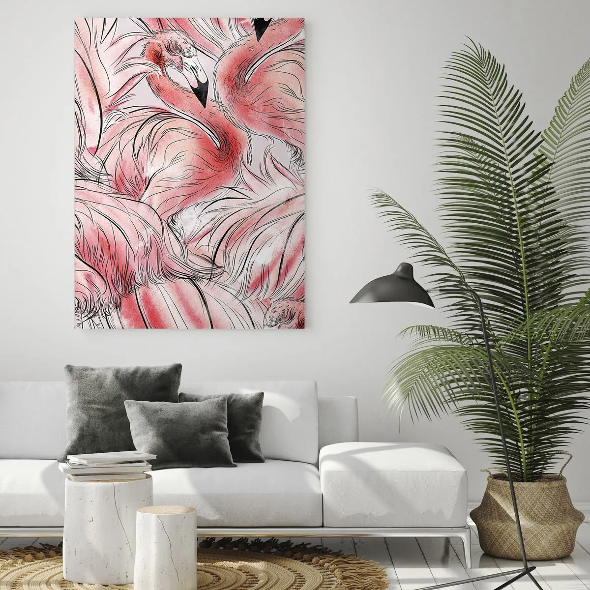 Obraz na szkle - Delikatne rysunki różowych flamingów - 80x120cm - Ptasi corps de ballet - Nowoczesna dekoracja ścienna do salonu i sypialni ARTTOR