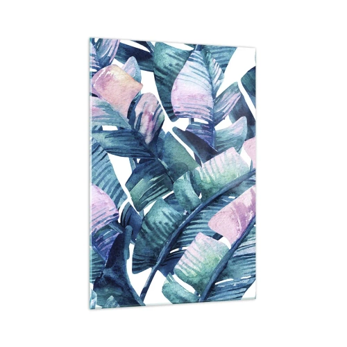 Obraz na szkle - Liście bananowca w odcieniach niebieskiego i różowego - 70x100cm - W bananowym gaju - Nowoczesna dekoracja ścienna do salonu i sypialni ARTTOR
