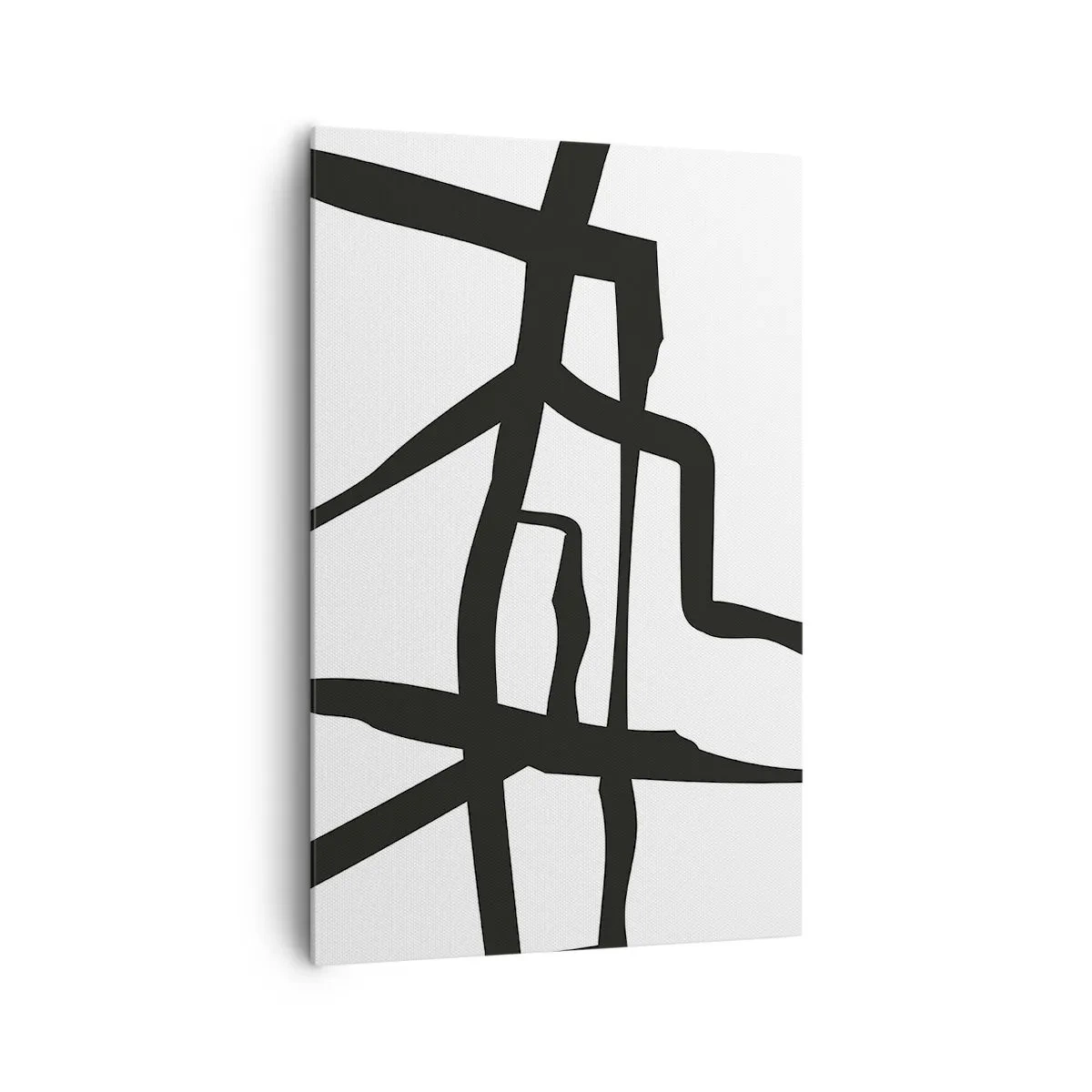 Obraz na płótnie - Minimalistyczny czarno-biały wzór z geometrycznymi liniami - 80x120cm - Czarno-biała konstrukcja - Nowoczesna dekoracja ścienna do salonu i sypialni ARTTOR